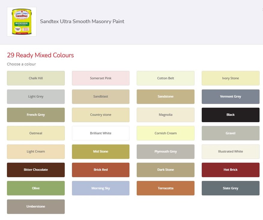 sandtex masonry paint colours