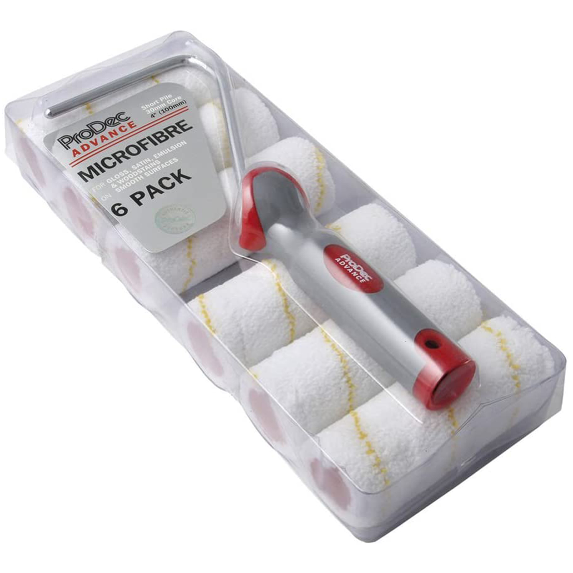 Rodo ProDec 6 Pack 4" Short Pile Microfibre Mini Roller & Frame